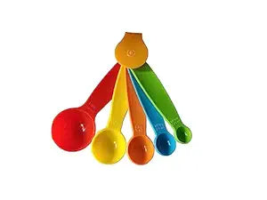 Multi-Coloured Measuring Spoon Set - 5 Pieces | Plastic Measuring Spoon Set with Holder | Measure Dry & Liquid Ingredients ( RV 57 )