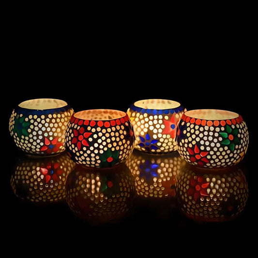 ( BUY 2 GET 2 FREE ) Mosaic Glass Decorative Tea Light Holder