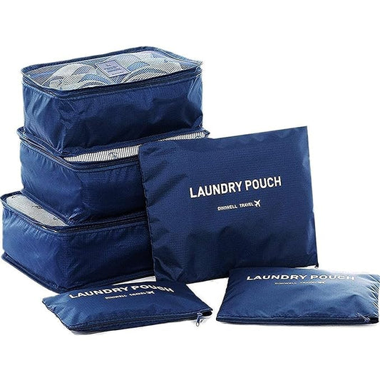 Polyester Secret Pouch Cloth Small Document Storage Bag 6 in 1 Packing Cubes Laundry Bag Organizer Outdoor Travelling Pouch ( RV 31 )