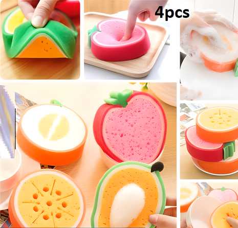 ( BUY 2 GET 2 FREE INSIDE ) Cleaning Sponge- Fruits Shaped Kitchen/Bathroom Wash Cleaning Sponge