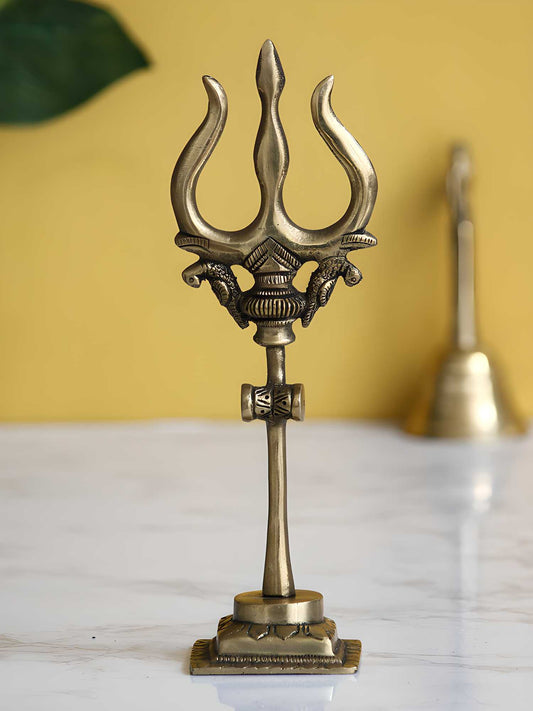 Brass Trishul with Damru Decorative Handcrafted Figurine