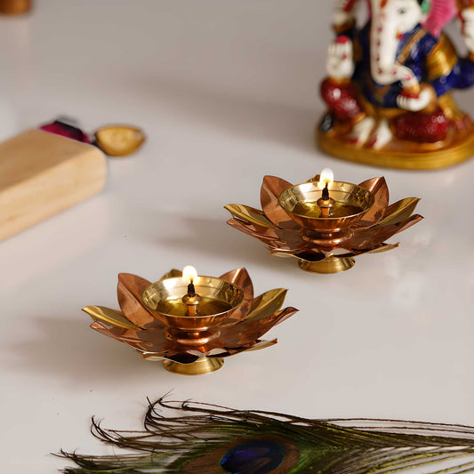 (BUY 1 GET 1 FREE )  Floral Shape Metal Diya