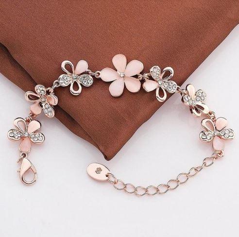 Rose Golden Plated American Diamond Floral Bracelet ( BF 41 )