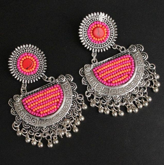 Pink German Silver Afghani Earrings ( BF5 )