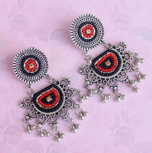 Black German Silver Afghani Earrings ( BF7 )