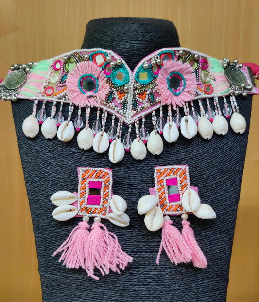 Beautiful pink thread beaded jewellery