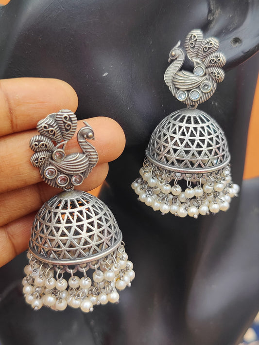 Peacock pearl touch jhumka