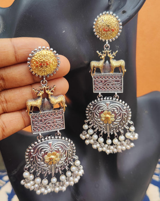 Abstract deer gemstone jhumka