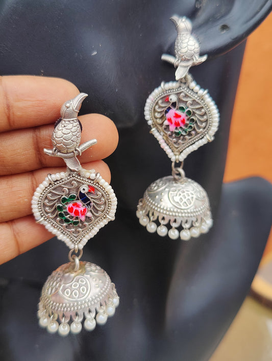 Abstract bird jhumka with pearl Earing