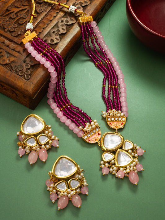 Abstract pink & maroon touch in kundan set ( PZ 11 )