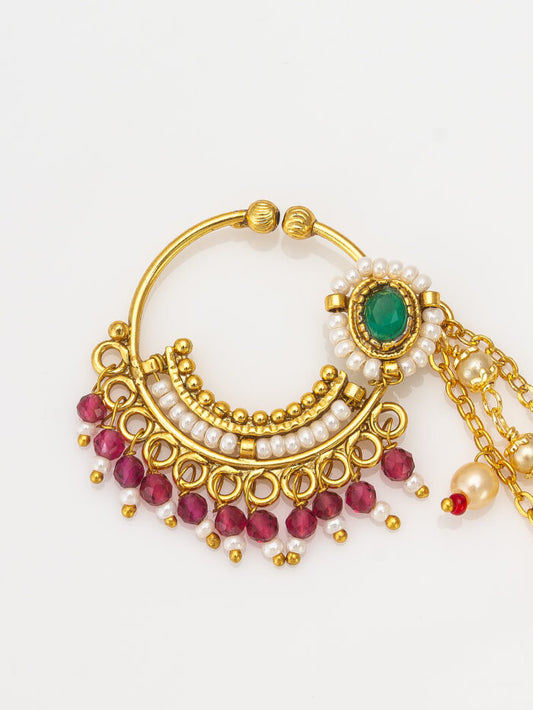 Beautiful jadtar beaded Nose Ring ( PZ 115 )