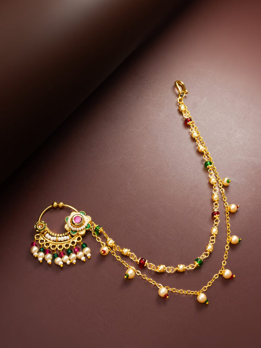 Beautiful beaded kundan Nose Ring ( PZ 116 )