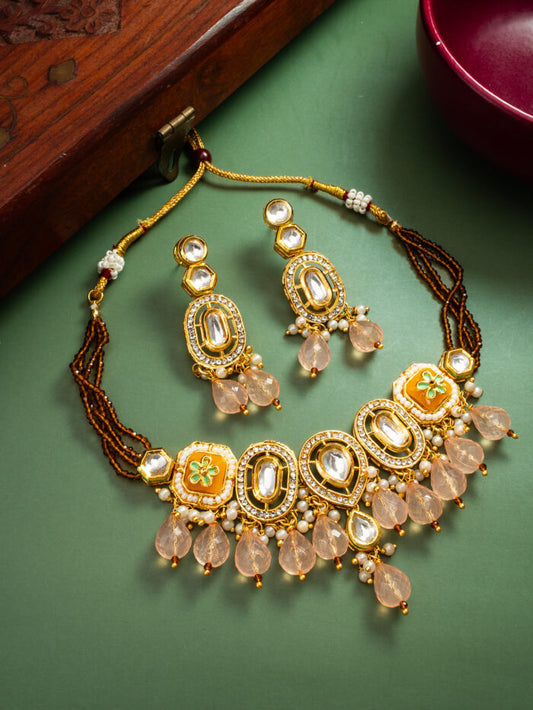 Beautiful peach crystalised kundan set ( PZ 20 )