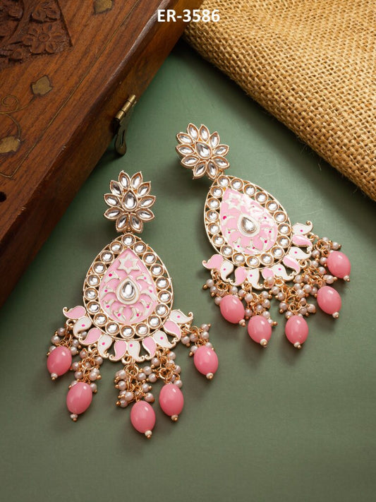 Abstract light pink beaded Earrings ( PZ 35 )