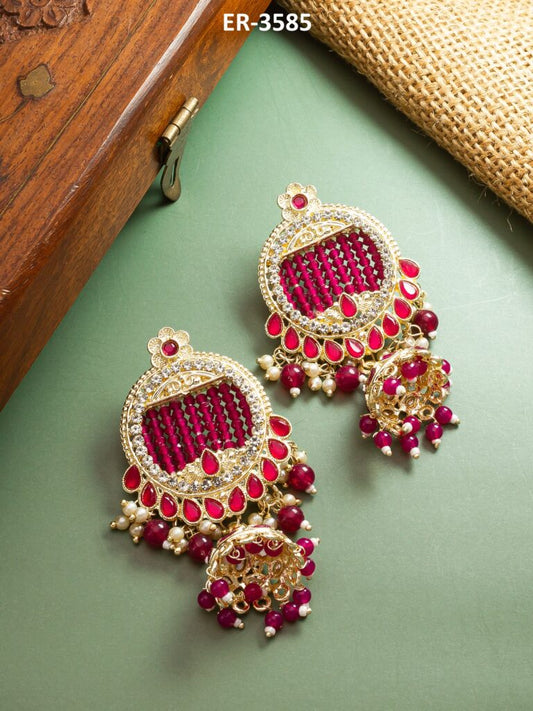 Beautiful maroon beaded Earrings ( PZ 36 )