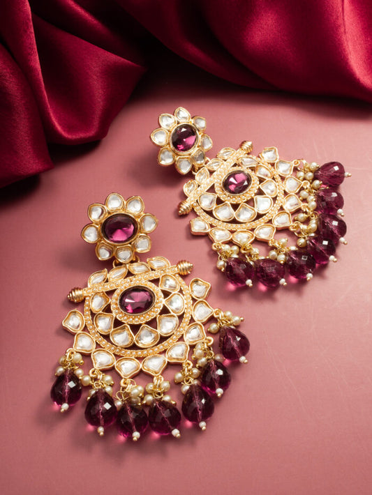 Beautiful maroon stone kundan Earrings ( PZ 58 )