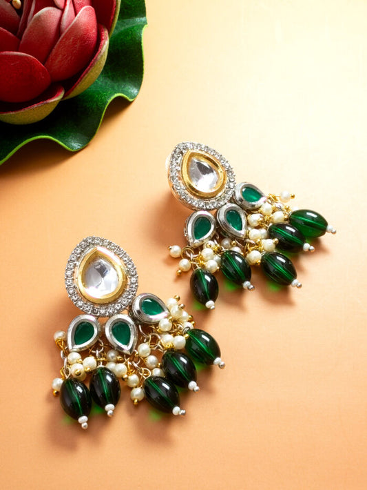 Green beaded kundan stone Earrings ( PZ 65 )