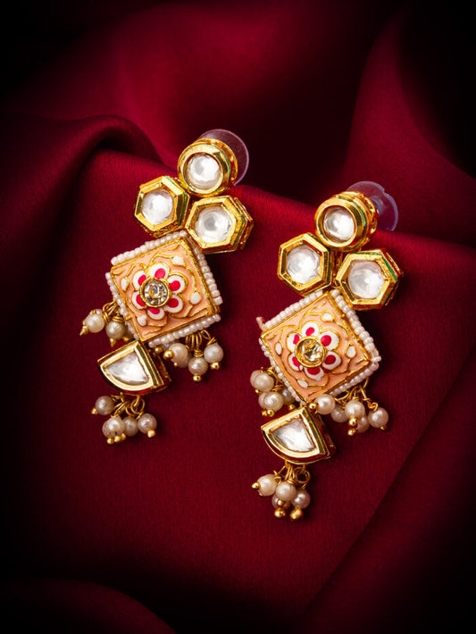 Beautiful peach kundan beaded Earrings ( PZ 67 )