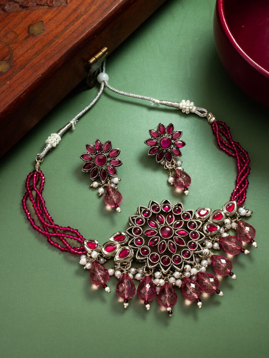 Beautiful maroon flower pearl line set (PZ7 )