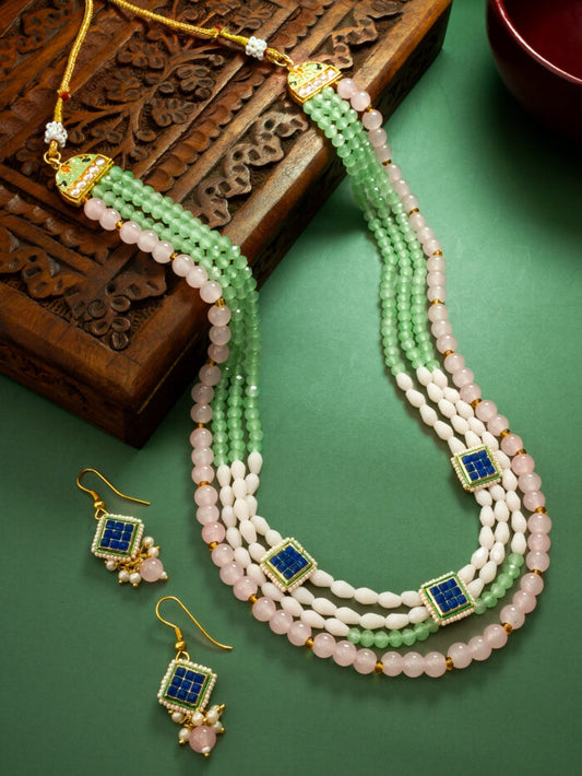 Beautiful long kundan stone pearl line set ( PZ 9 )